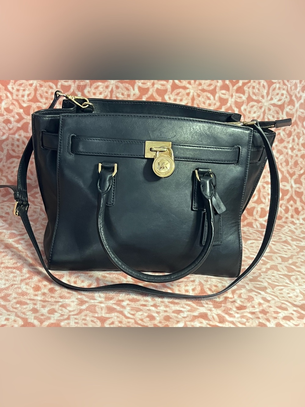 Michael Kors Black Leather Satchel with Gold Hardware